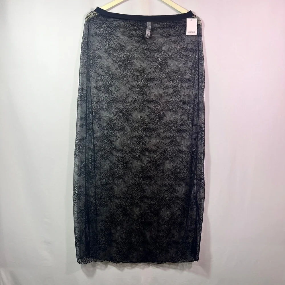Auden Intimates Black Floral Lace Sheer Maxi Skirt Womens XL New NWT